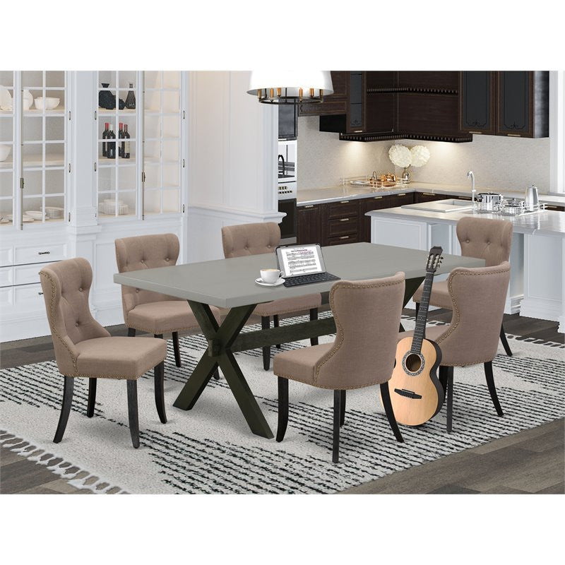 X697Si648-7, 7-Piece Set, 6 Chairs, Table and Wooden Cross Legs-and Black