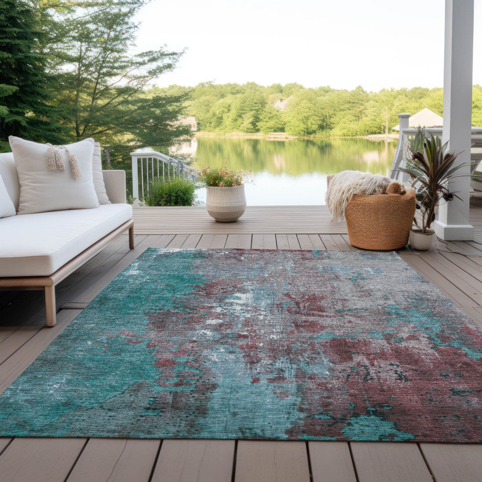 Machine Washable Indoor/Outdoor Chantille ACN1870 Teal 3' x 5' Rug