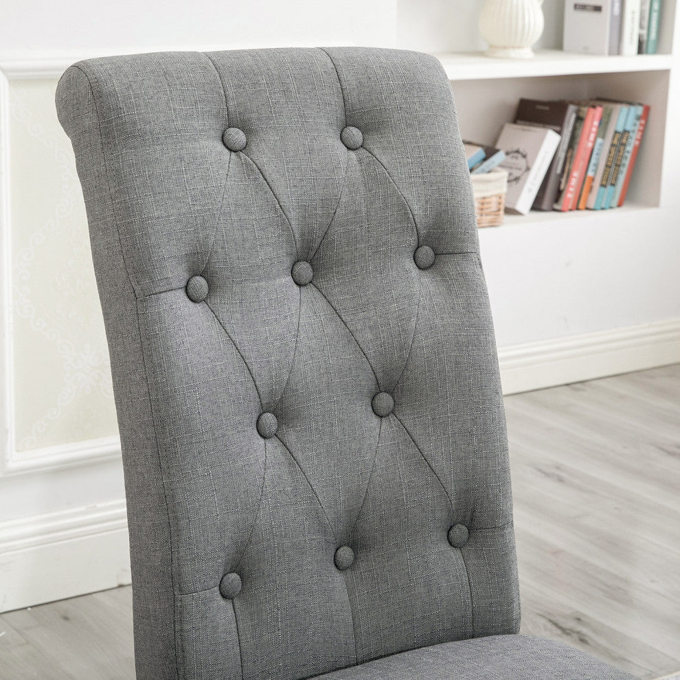 Solid Wood Dining Chair, Set of 2, Beige Tufted, Grey