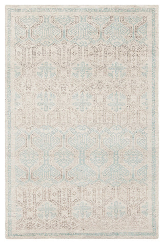 Isla Hand Knotted Wool Rectangle Area Rug, 7'3/4" x 10'1/2", White/Blue/Gray