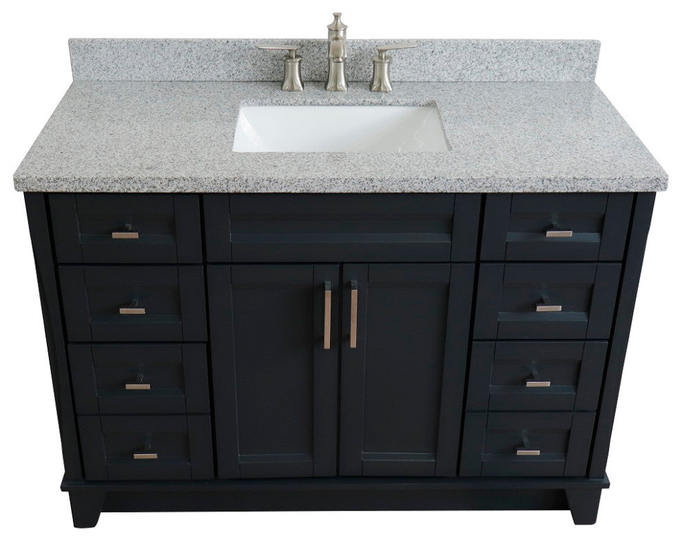 49" Single Sink Vanity, Dark Gray Finish With Gray Granite And Rectangle Sink