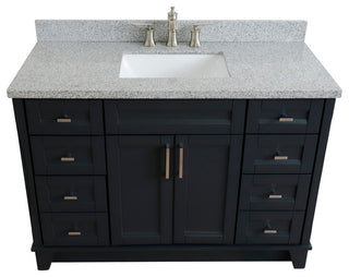 49" Single Sink Vanity, Dark Gray Finish With Gray Granite And Rectangle Sink