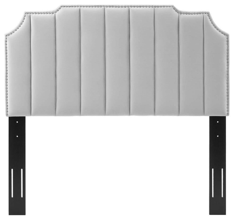 Headboard, King Size, Velvet, Light Gray, Modern Contemporary, Bedroom