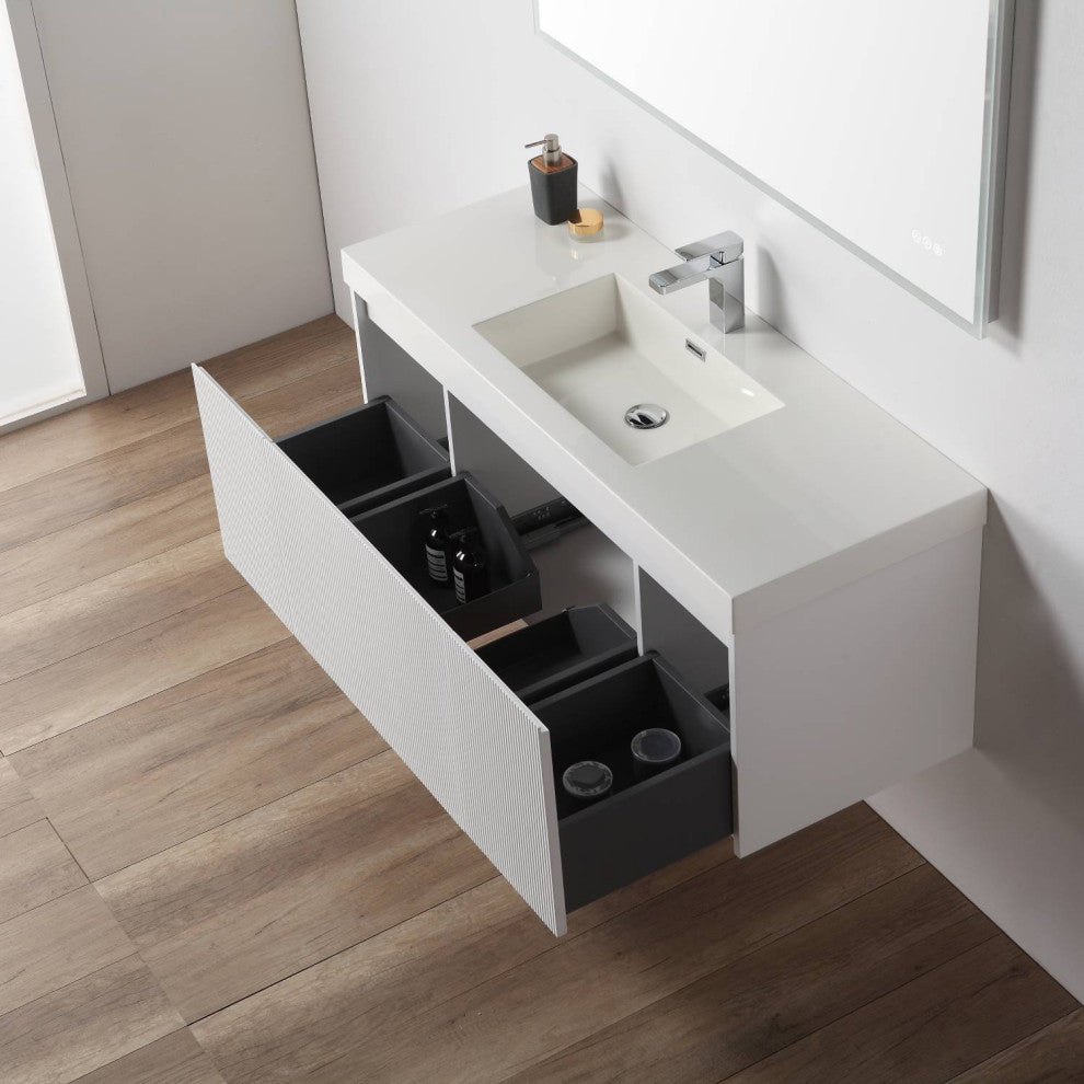 Floating Bathroom Vanity with Sink, Wall Mounted Vanity, White, 48" W/ Single Sink