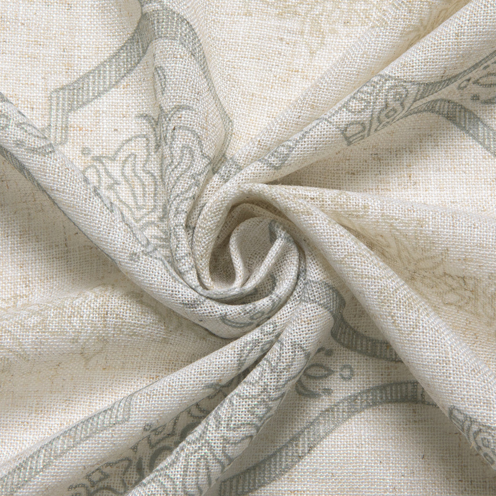 Damask Medallion Linen Blend Blackout Curtain, Sage, 52"x84"