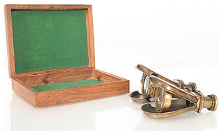 Brass Folding Pocket Binocular In Wood Storage Box