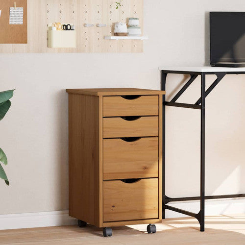 vidaXL MOSS 4-Drawer Chest with Wheels, Solid Pinewood, Honey Brown