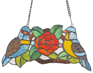 Sparrow Animal Tiffany Glass Window Panel, 12" W