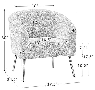 30" Polyester Barrel Chair With Metal Legs, Ivory