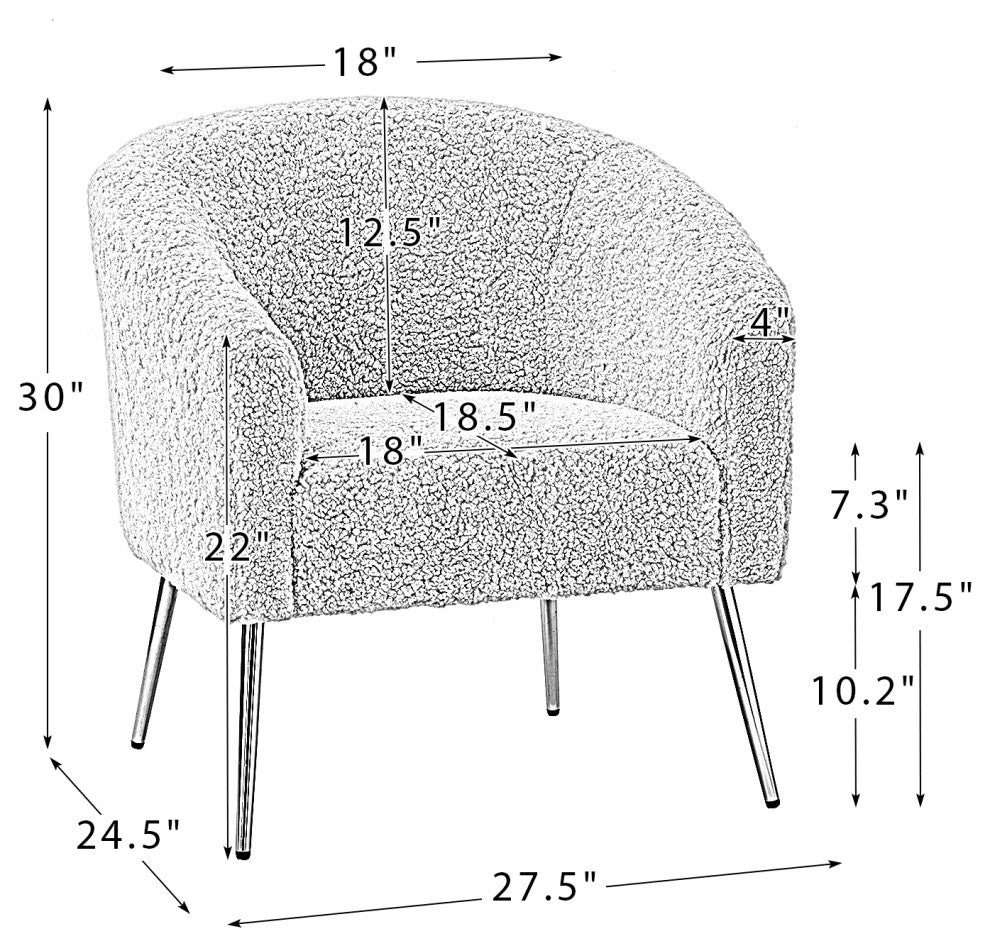 30" Polyester Barrel Chair With Metal Legs, Ivory