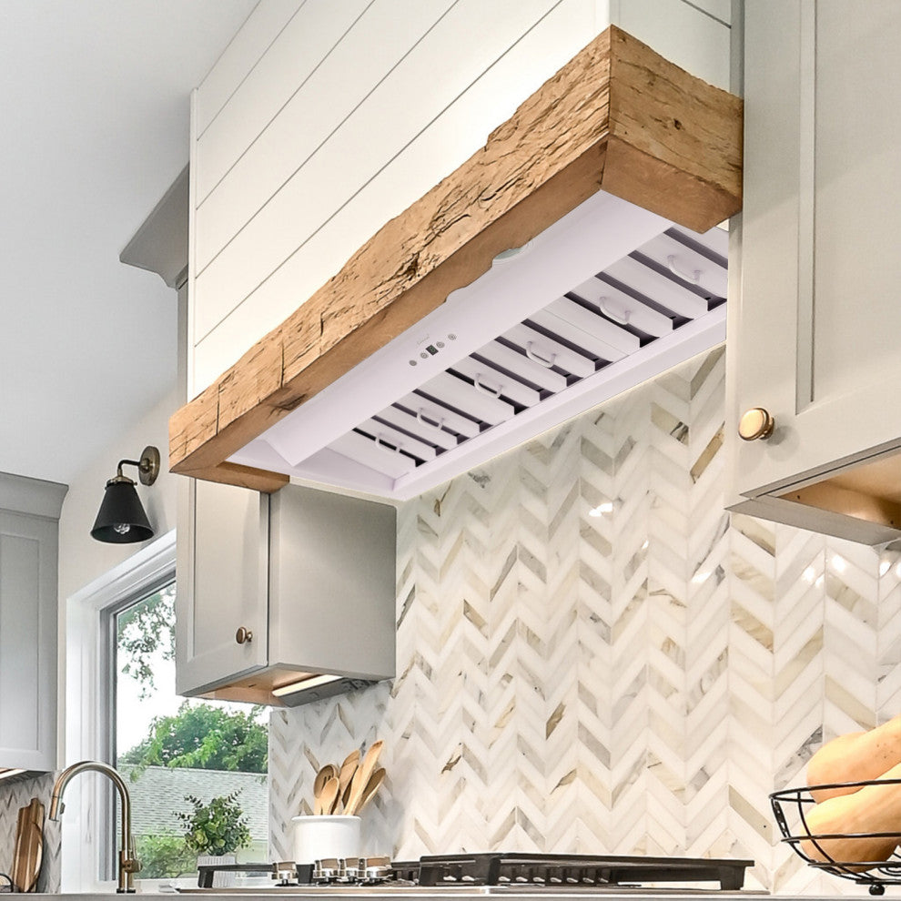 36" Insert/Built-in Stainless Steel Range Hood, Dimmable, 3-Speeds 600CFM, Cool White Light, Satin White