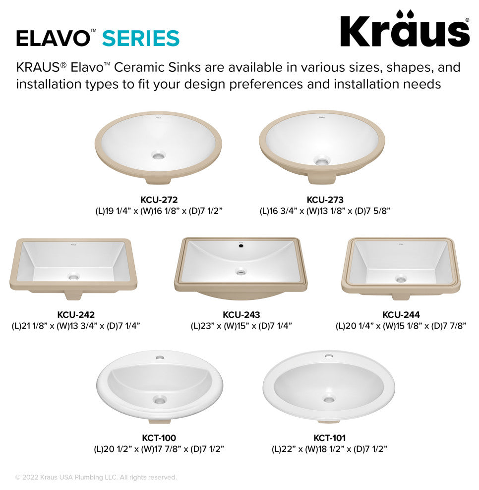 KRAUS Elavo 19.25 in. Oval Porcelain Ceramic Undermount Bathroom Sink