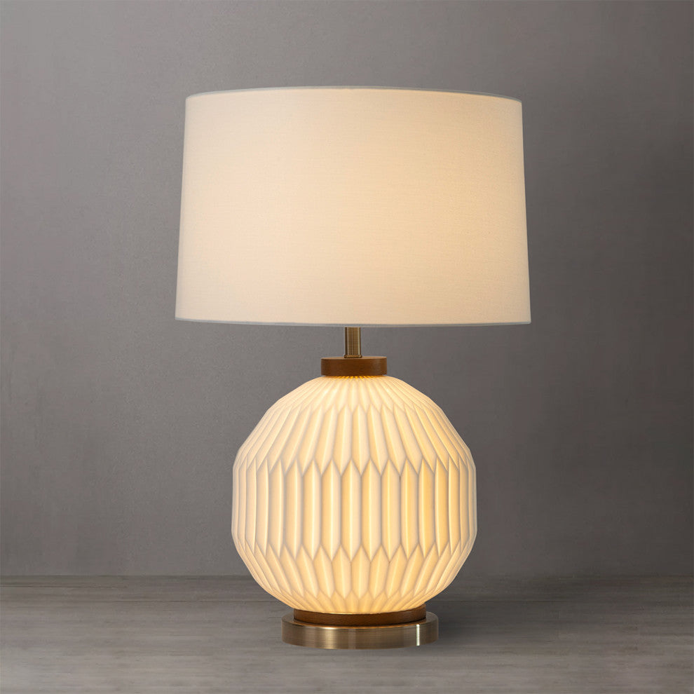 Moraga Table Lamp - 24", Bone Porcelain and Walnut, 4-Way Rotary Switch