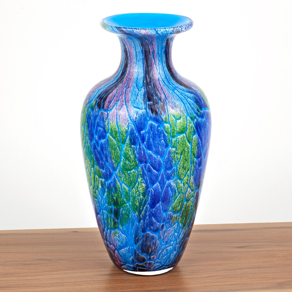 Cool Firestorm Murano Style Art Glass Vase 10"H