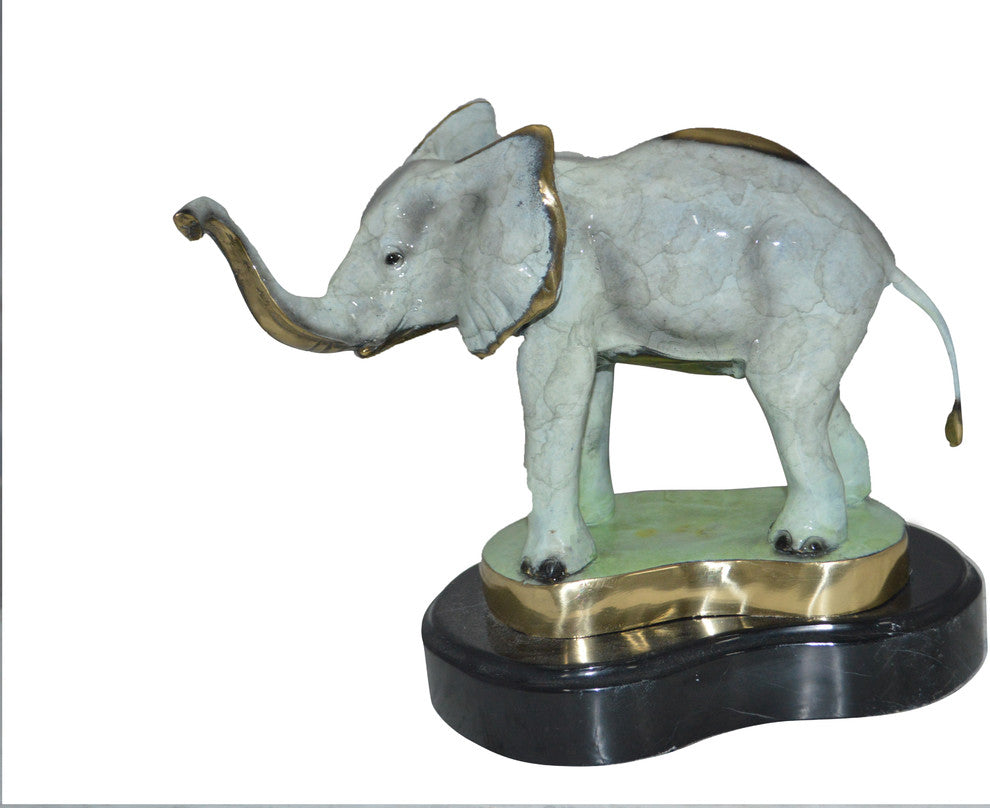 Elephant trunk Up Bronze Statue -  Size: 16"L x 9"W x 10"H.