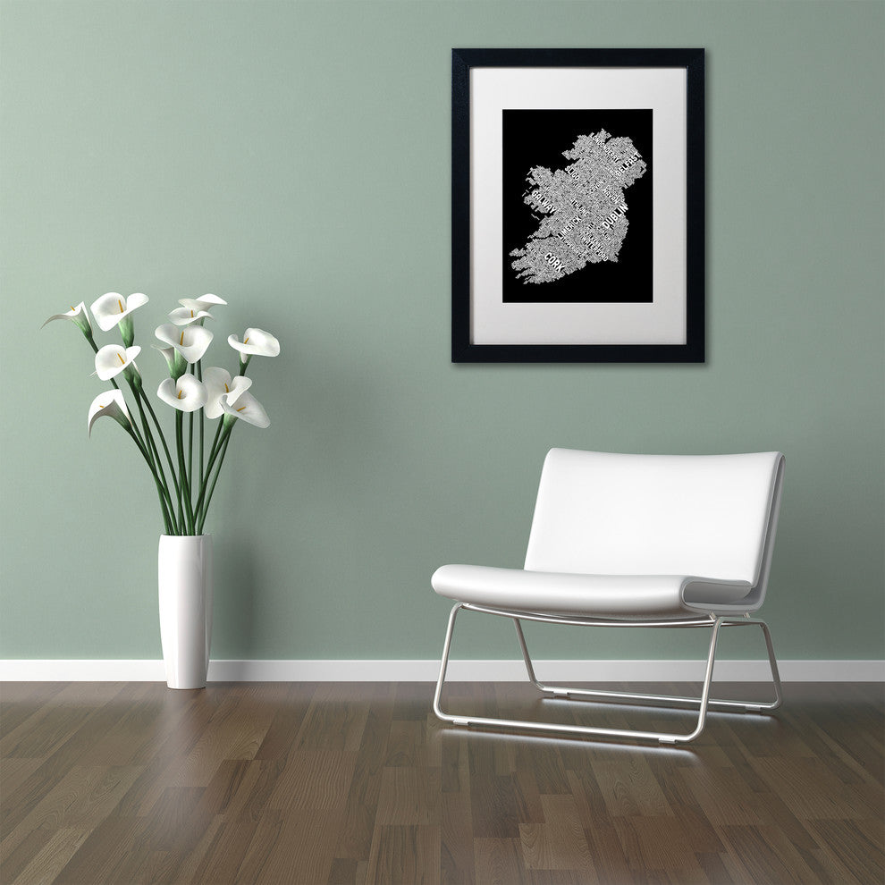 Michael Tompsett 'Ireland City Text Map 2' Matted Framed Art, White Mat, 20"x16"