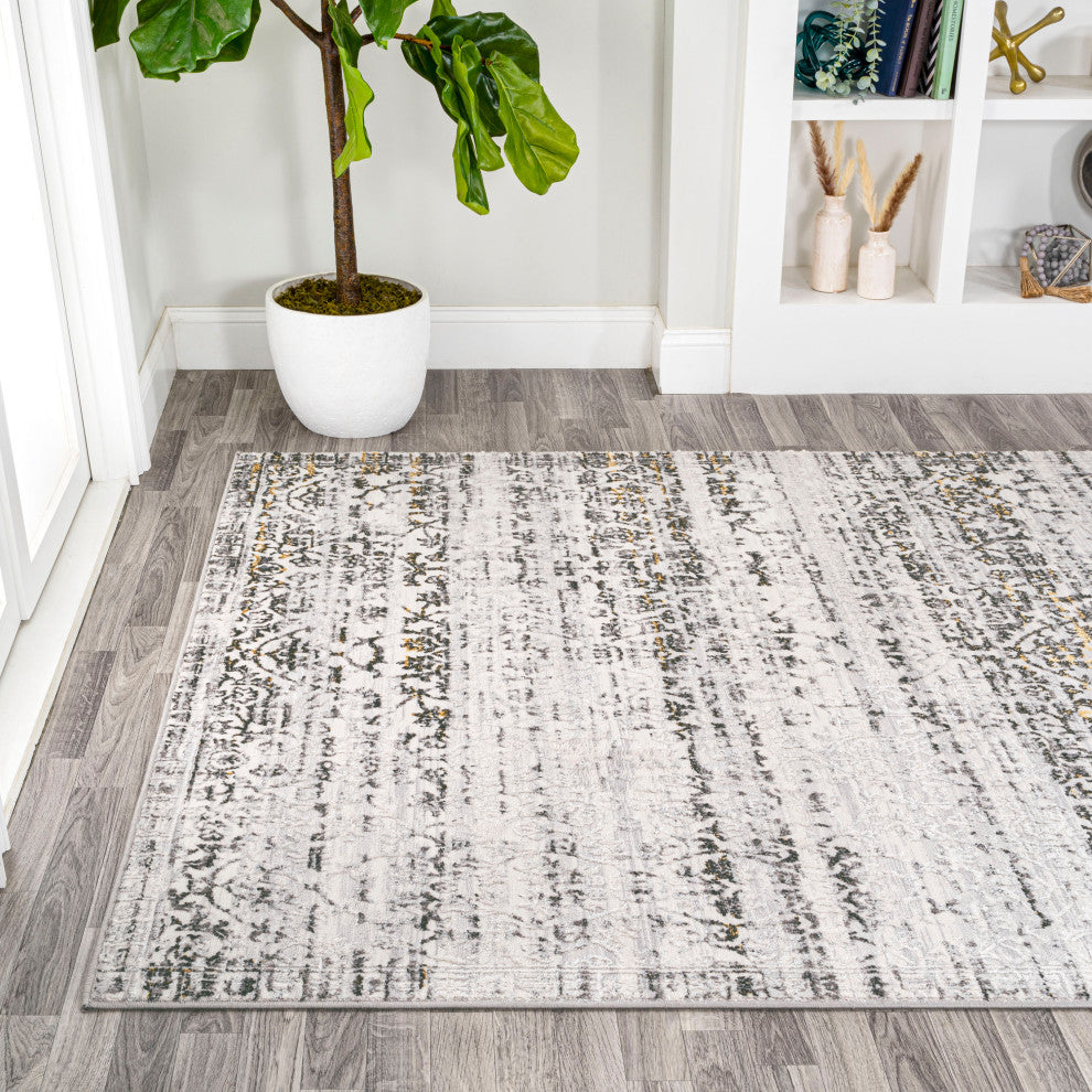 Tidal Modern Strie' Ivory/Black 5 ft. x 8 ft. Area Rug