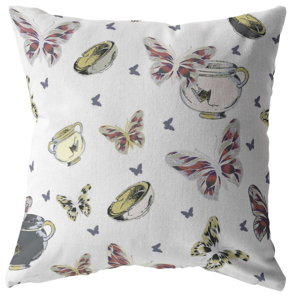 20" White Butterflies Decorative Suede Throw Pillow