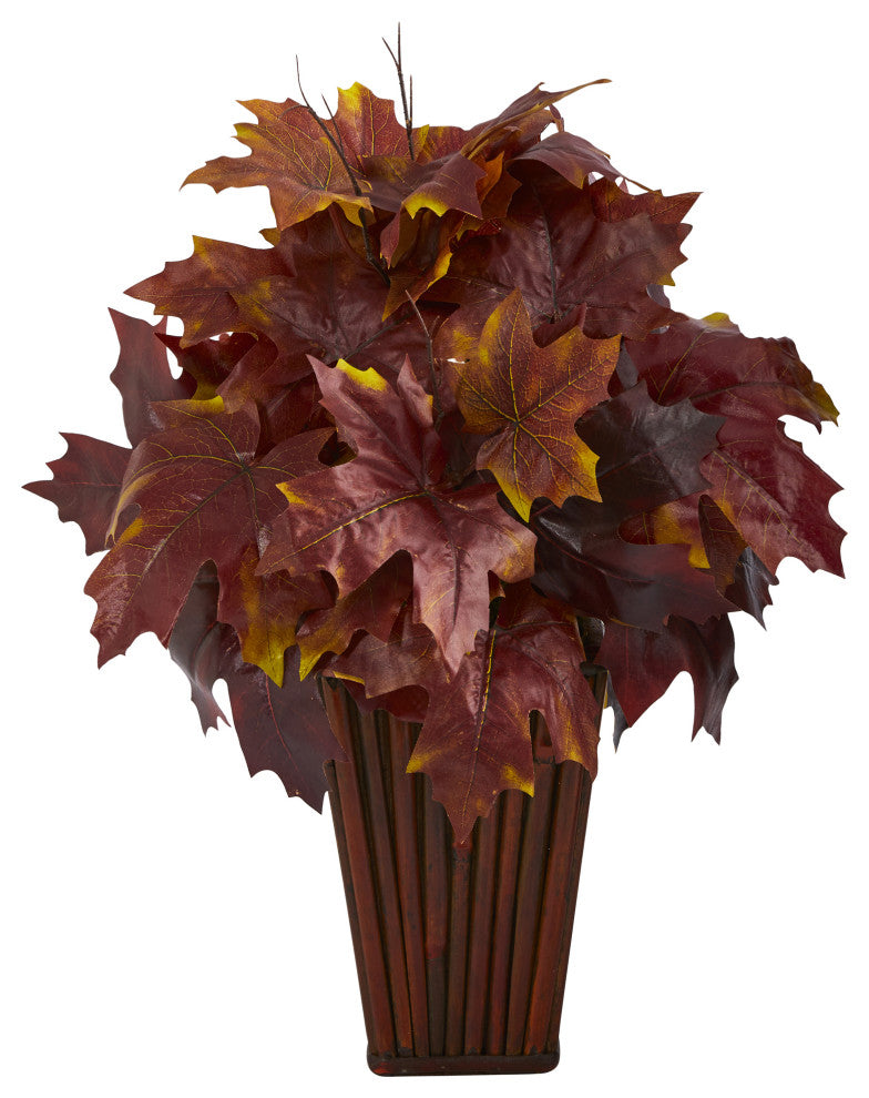 19" Autumn Maple Leaf Artificial Plant, Decorative Planter
