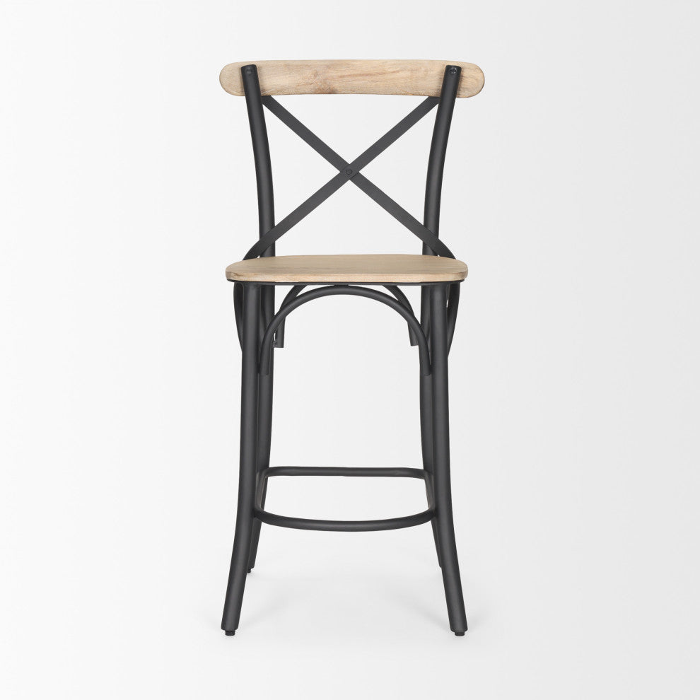 Etienne Light Brown Wood With Iron Metal Counter Stool