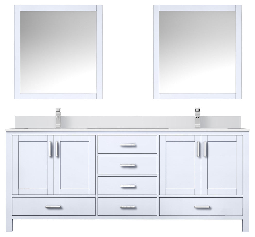 Jacques 80" White Double Sink Vanity with Quartz Top, With Faucet and Mirror