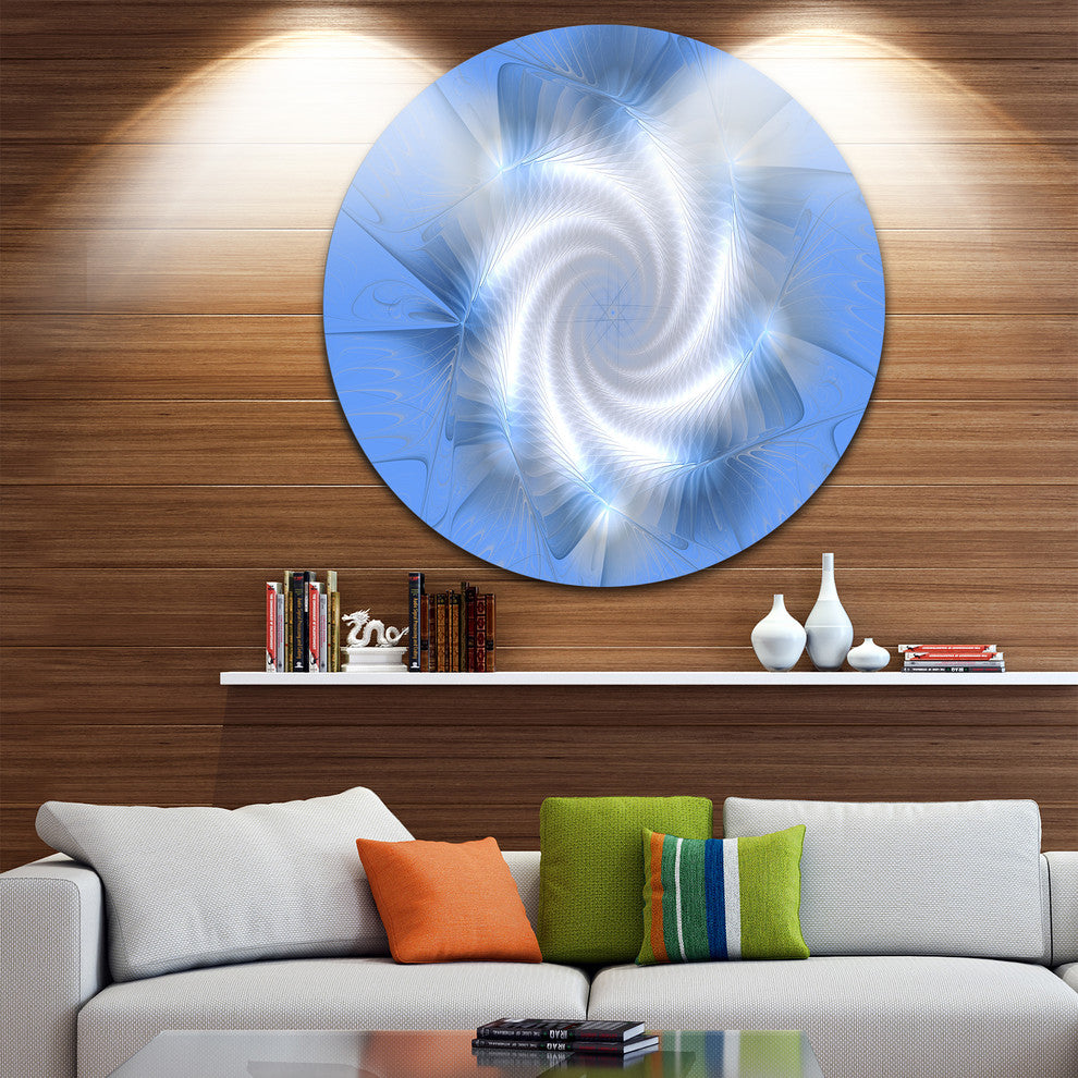 White And Blue Fractal Star Flower, Floral Round Metal Wall Art, 23"