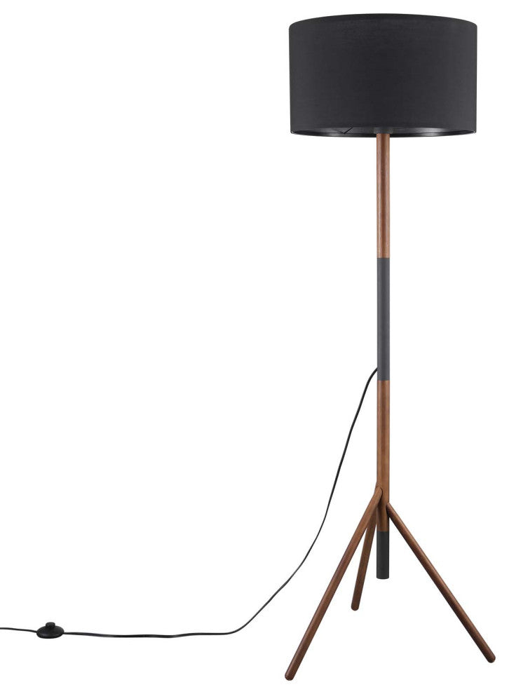 Floor Lamp Light, Black Brown Walnut, Wood, Modern Cafe Bistro Hospitality