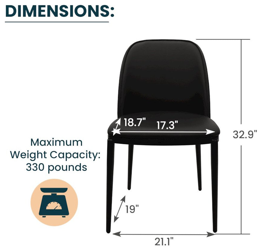 Tule Collection Dining Chair, Black Frame With Black Leather