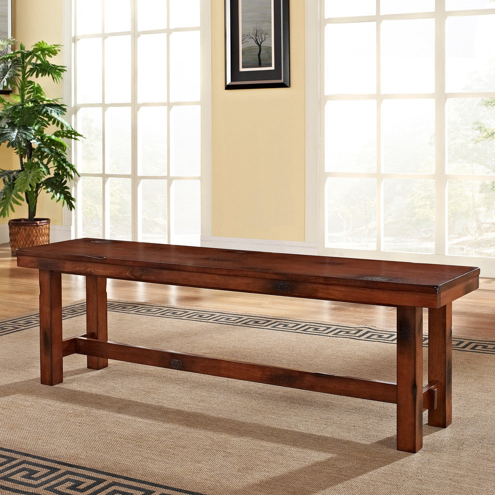 60" Rustic Wood Dining Bench - Dark Oak