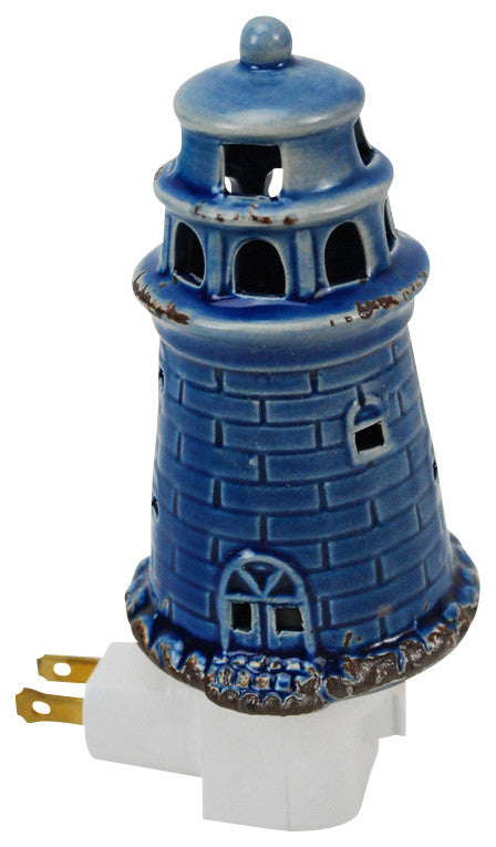 Ceramic Lighthouse Night Light, Navy