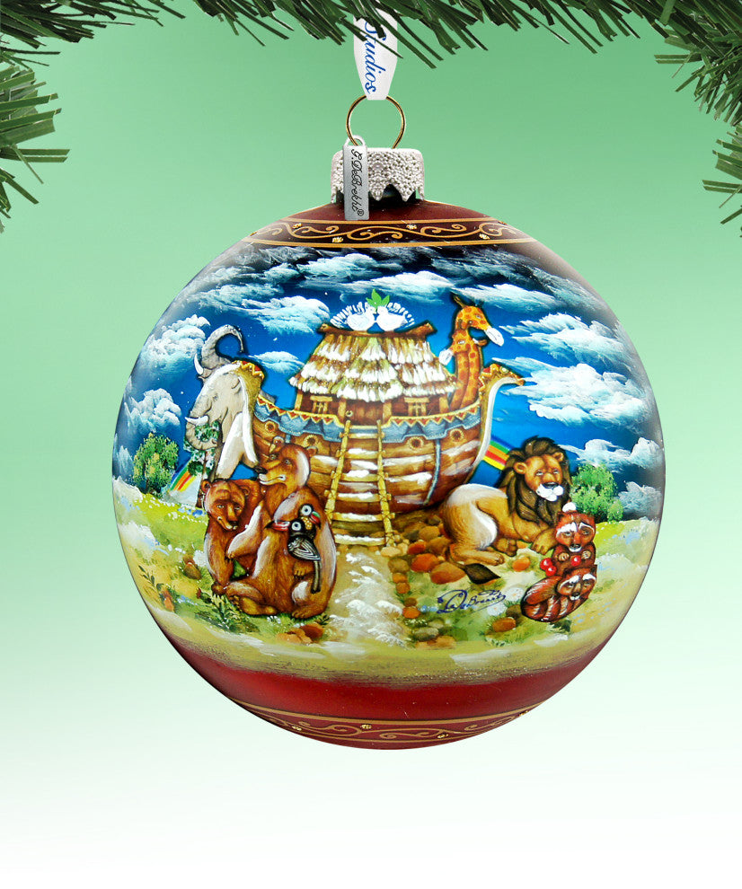 Hand Painted Scenic Glass Ornament Noah Ark Ball, Limited Edition