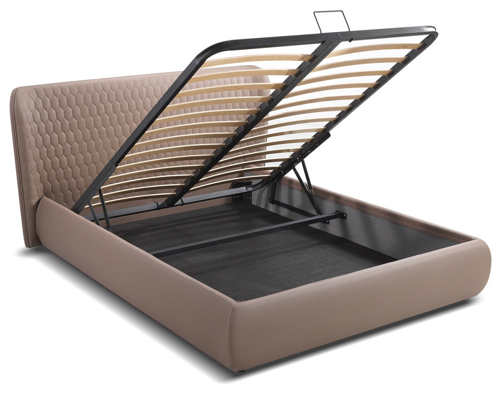 Agoura Queen Storage Bed in Taupe PU Leather