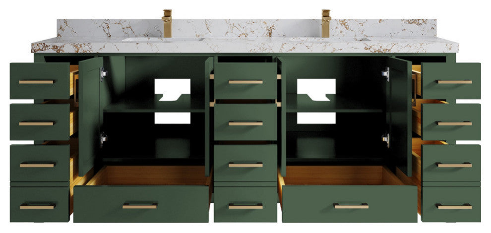 Malibu 84 Double Sink Bath Vanity in Lafayette Green 2" Viola Gold