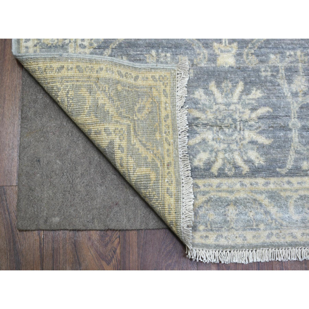 Stone Gray Extra Soft Wool Hand Knotted, Fine Peshawar Runner Rug, 2'9"x11'5"