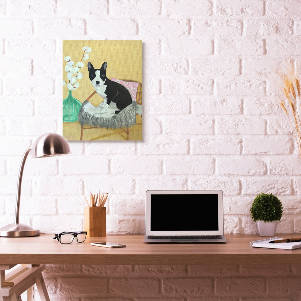Dog On Chair Yellow Green Pet Painting, 24"x30"