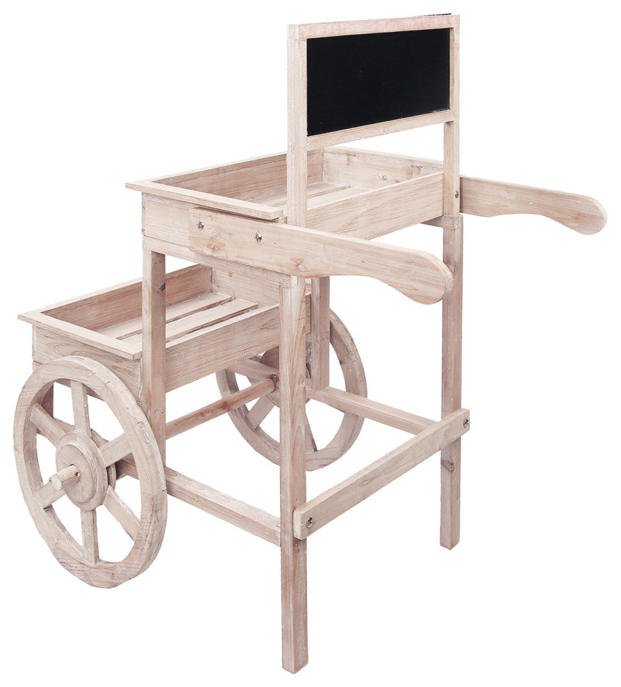 Alpine Wooden Cart Plant and Display Stand With Chalkboard, 34"Tall