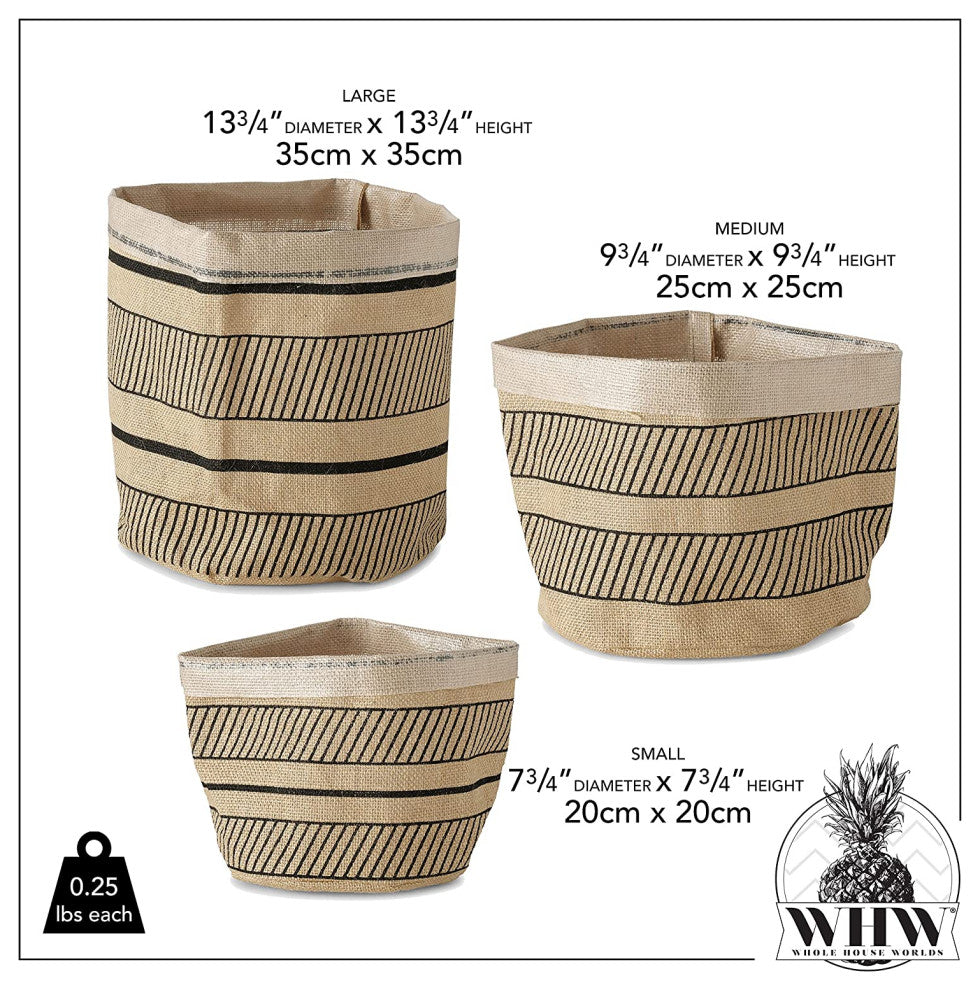 3 Piece Geometric Stripe Linen Basket Set