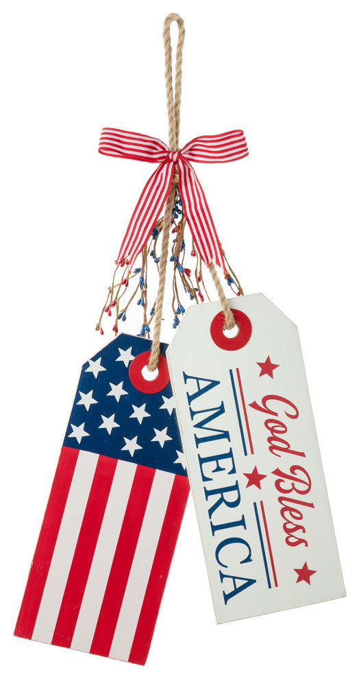 19.5"H Wooden Patriotic/Americana Doorknob Hanging Decor