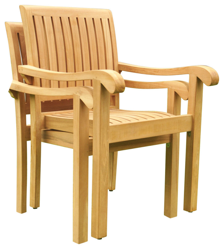 11 Piece Teak Dining Set, 122" Double Rectangle Table, 10 Nain Stacking Chairs