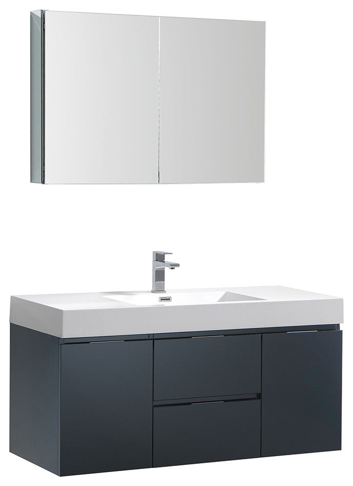 Valencia 48" Dark Slate Gray Wall Hung Vanity Set, Cabinet, Faucet FFT1030BN