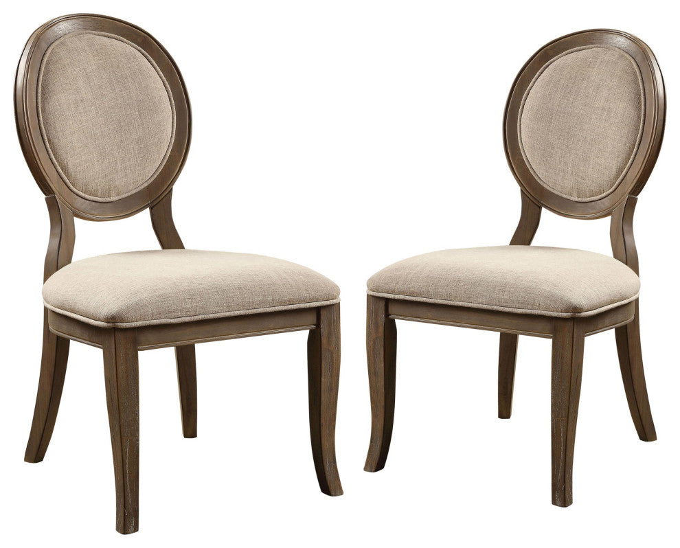 Furniture of America Chlido Fabric Padded Side Chair in Rustic Oak (Set of 2)