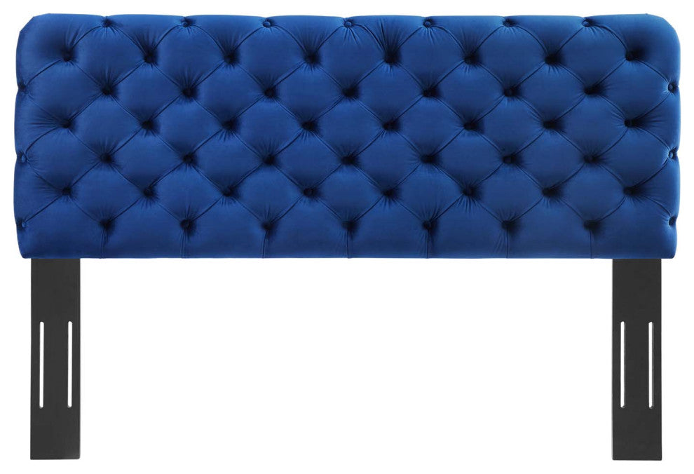 Tufted Headboard, Full Queen Size, Velvet, Blue Navy, Modern Contemporary