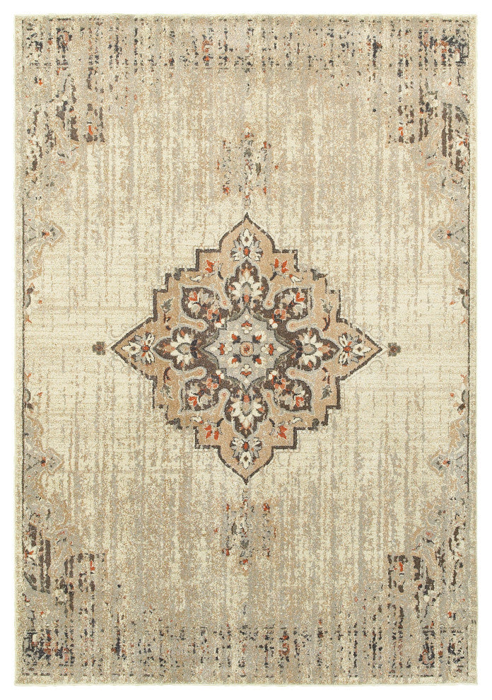 Parham Floral Medallion Ivory and Brown Area Rug, 9''10"x12''10"