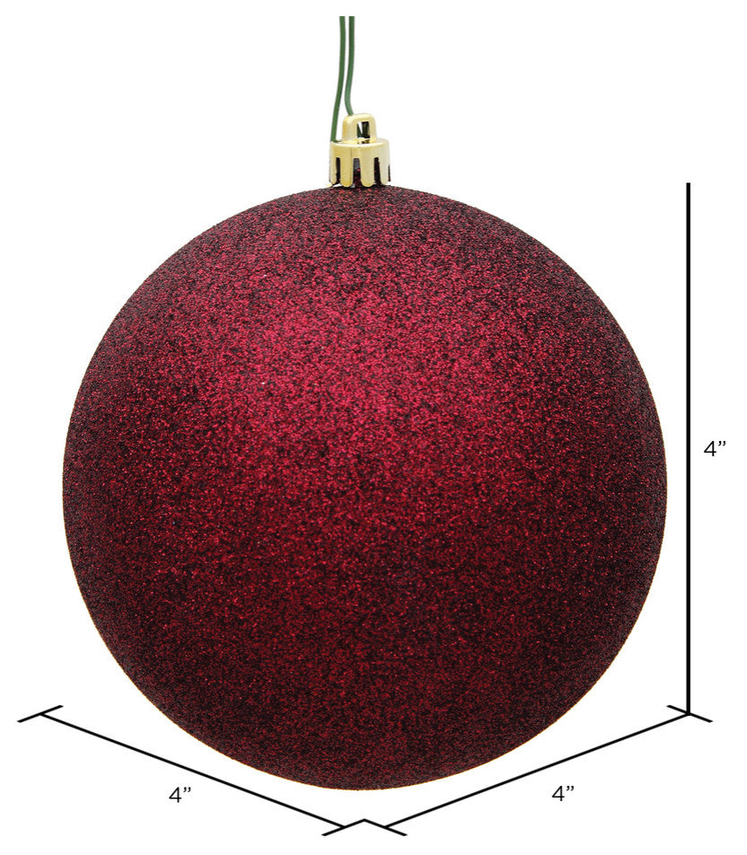 Vickerman N591065Dg 4" Burgundy Glitter Ball Ornament, 6 Per Bag