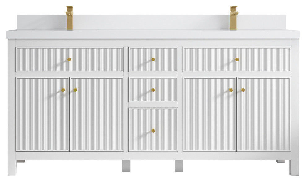 Sonoma 72 Double Sink Reeded Bath Vanity in White 2" White Quartz