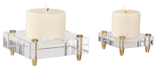 Claire Crystal Block Candleholders, S/2