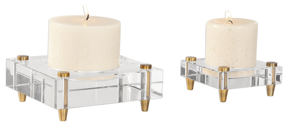Claire Crystal Block Candleholders, S/2