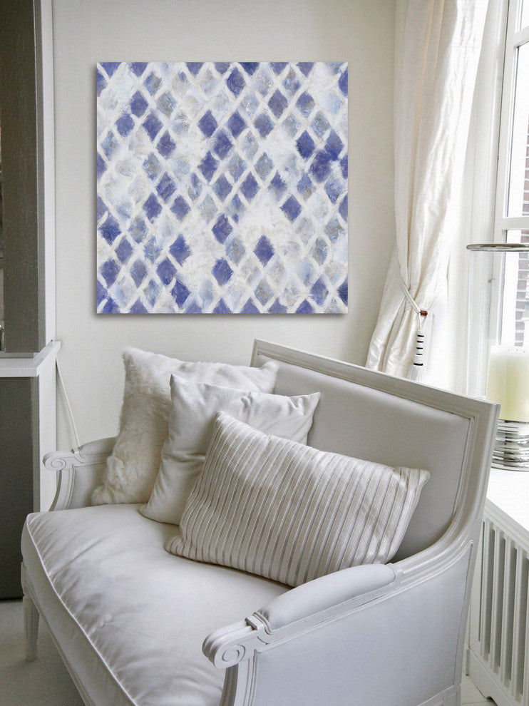 "Blue and White Diamonds" Painting Print on Canvas