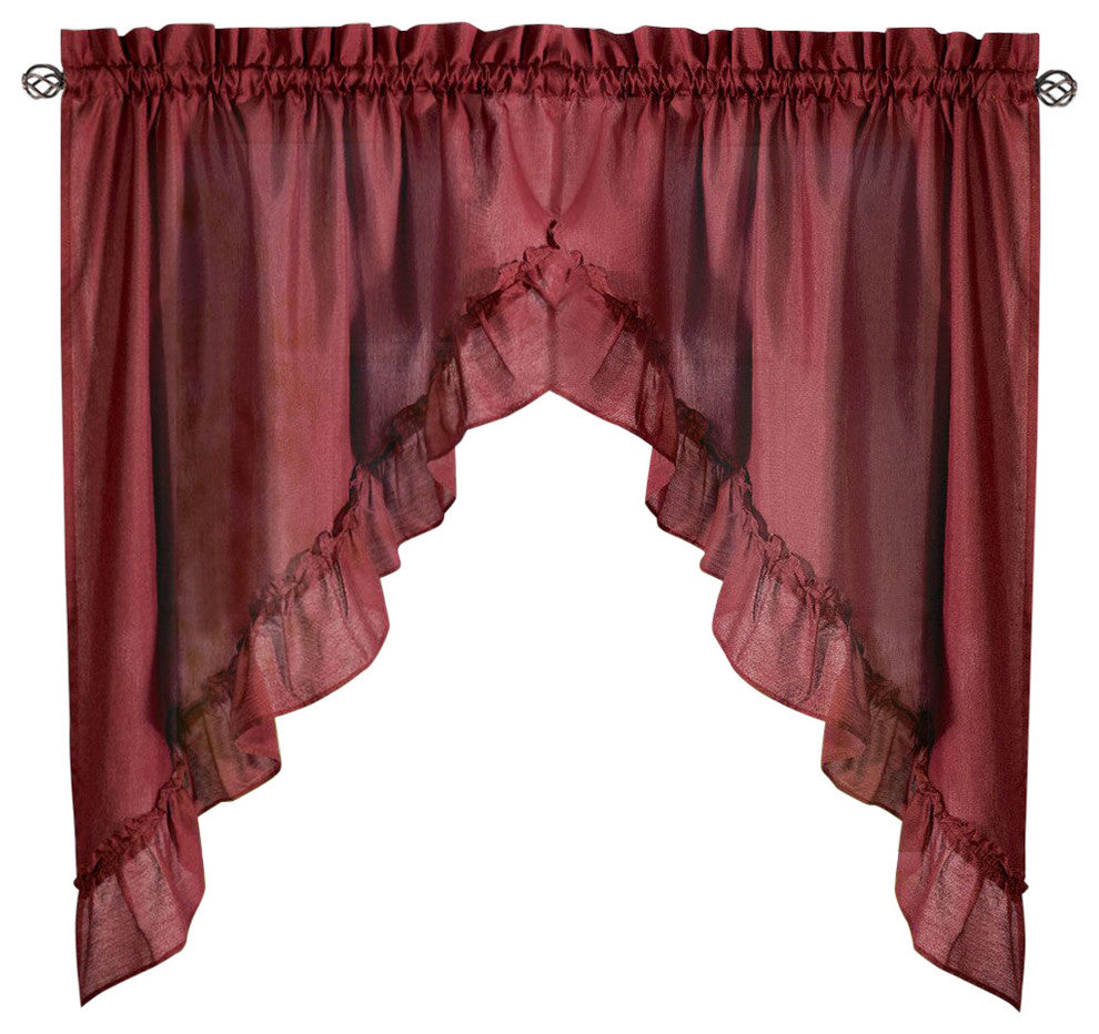 Ellis Curtain Stacey 60"x38" Ruffled Swag Curtain, Merlot