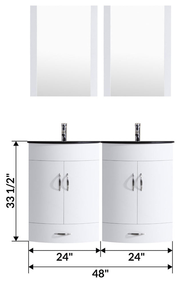 48" White Vanity, 24" Double Sink Bases, LV5-C10-48-W